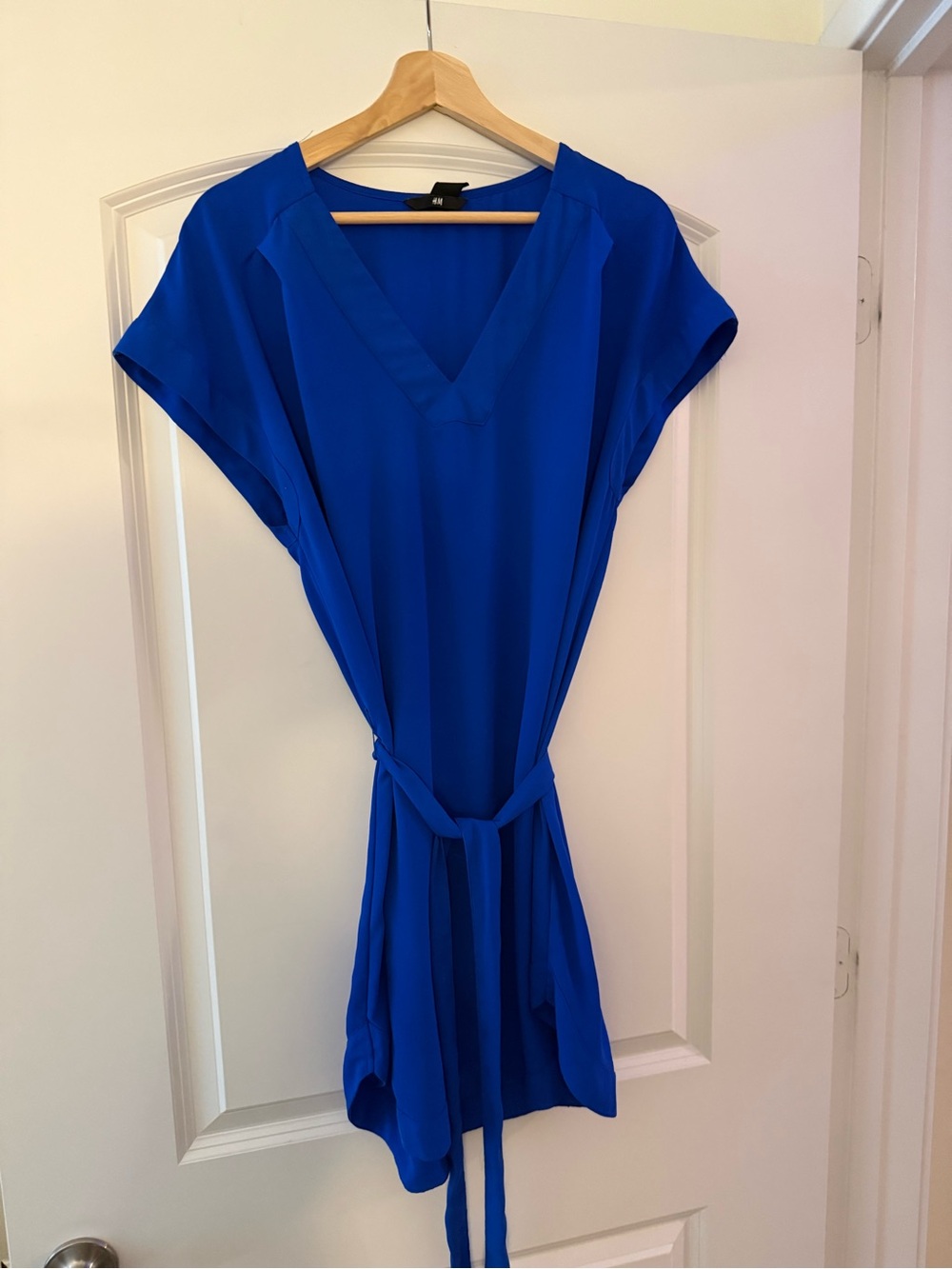 H&M Royal Blue V-Neck Belted Shift Dress